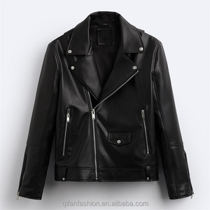 Custom lapel collar windbreaker leather motorcycle jacket for men