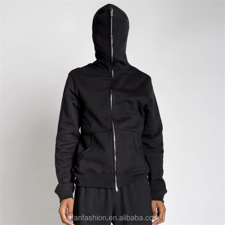 Custom Kangaroo Pouch Pocket plain blank black full face zipper hoodie for men