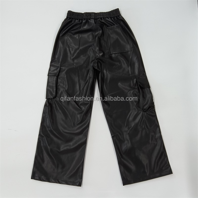 Custom loose baggy bottom trousers wide leg oversized leather cargo pants for men