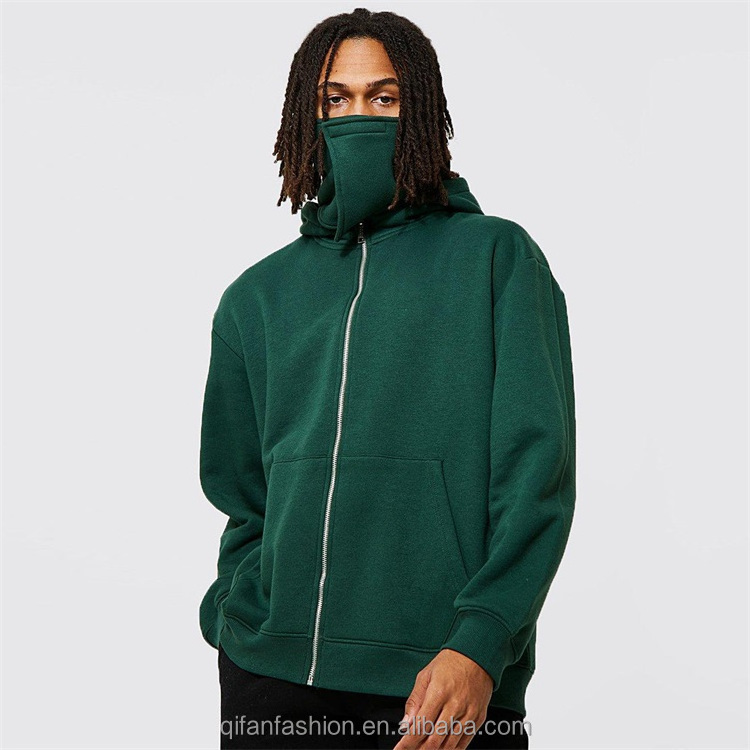 Custom blank plain full zip ninja face covering hoodie for men