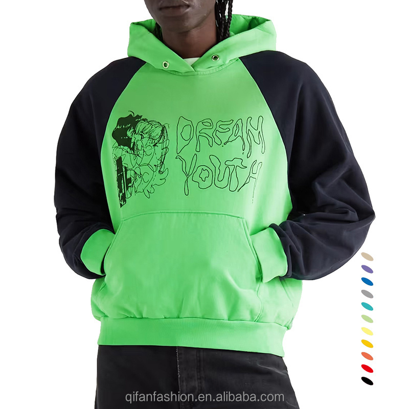 Custom logo print men different color sleeves two tone hoodie without drawstring