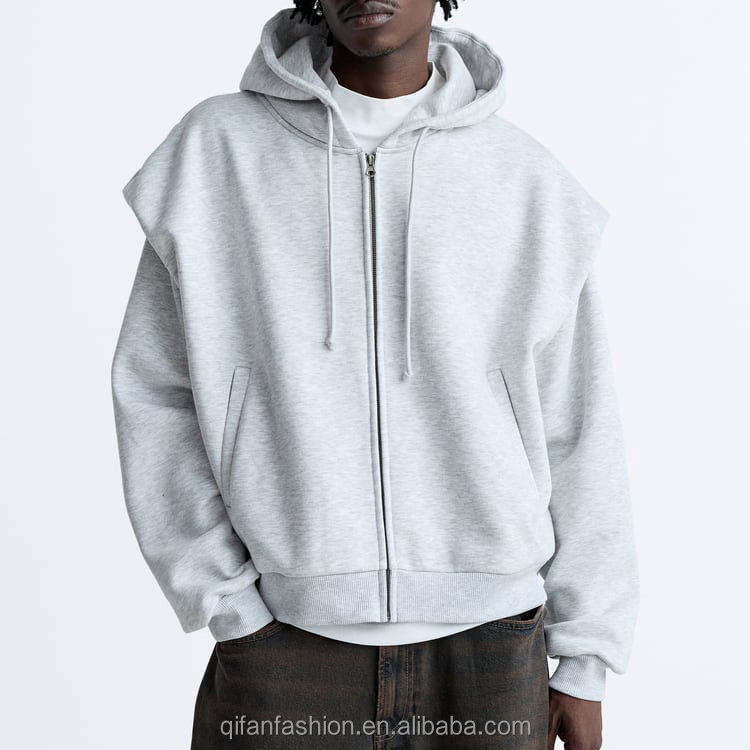 Custom 100% cotton towel terry textural defined shoulders hoodie for men