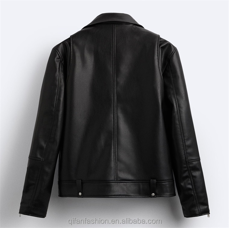 Custom lapel collar windbreaker leather motorcycle jacket for men