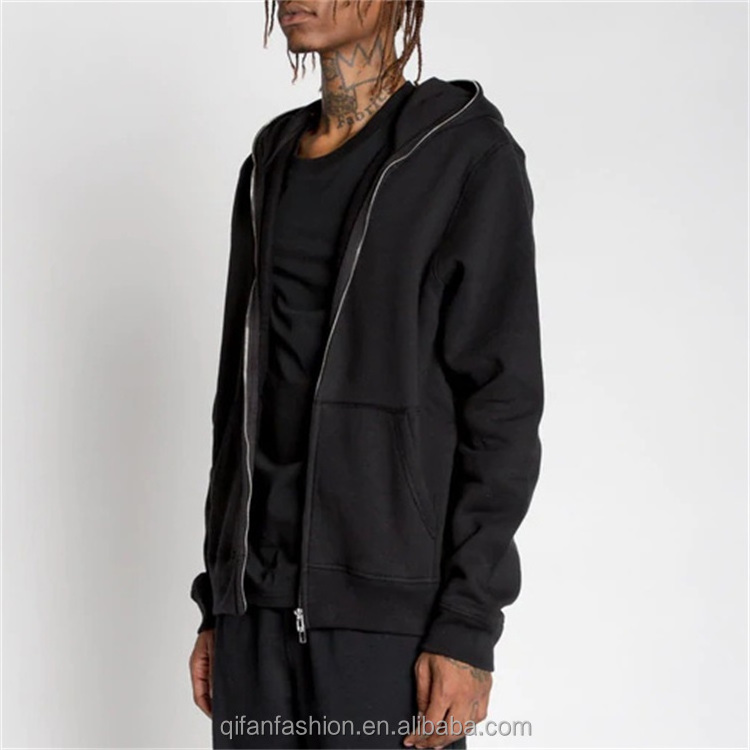 Custom Kangaroo Pouch Pocket plain blank black full face zipper hoodie for men