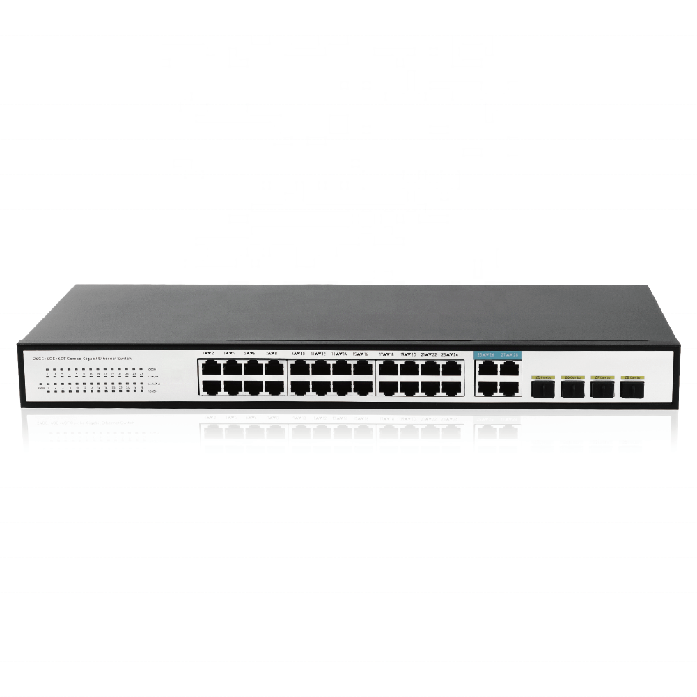 32 Ports Gigabit 1U Rack Mount 24+4+4 Giga Ethernet Switch 4SFP Combo 4 Gigabit 1000Mbps Max 30W Output 24 PoE Network Switch