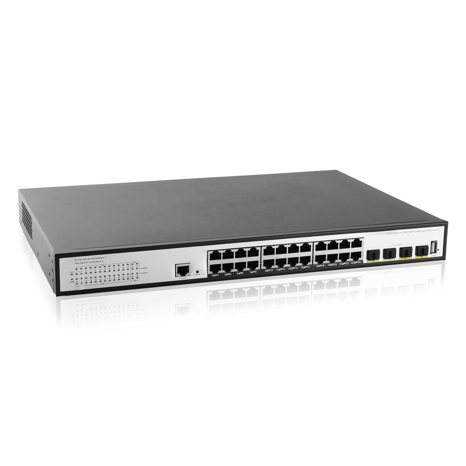 High Quality Wholesale 24 1000Mbps 4 10G Sfp 1 USB L3 Managed QOS VLAN Rack mount Gigabit Metal Core Network Switch