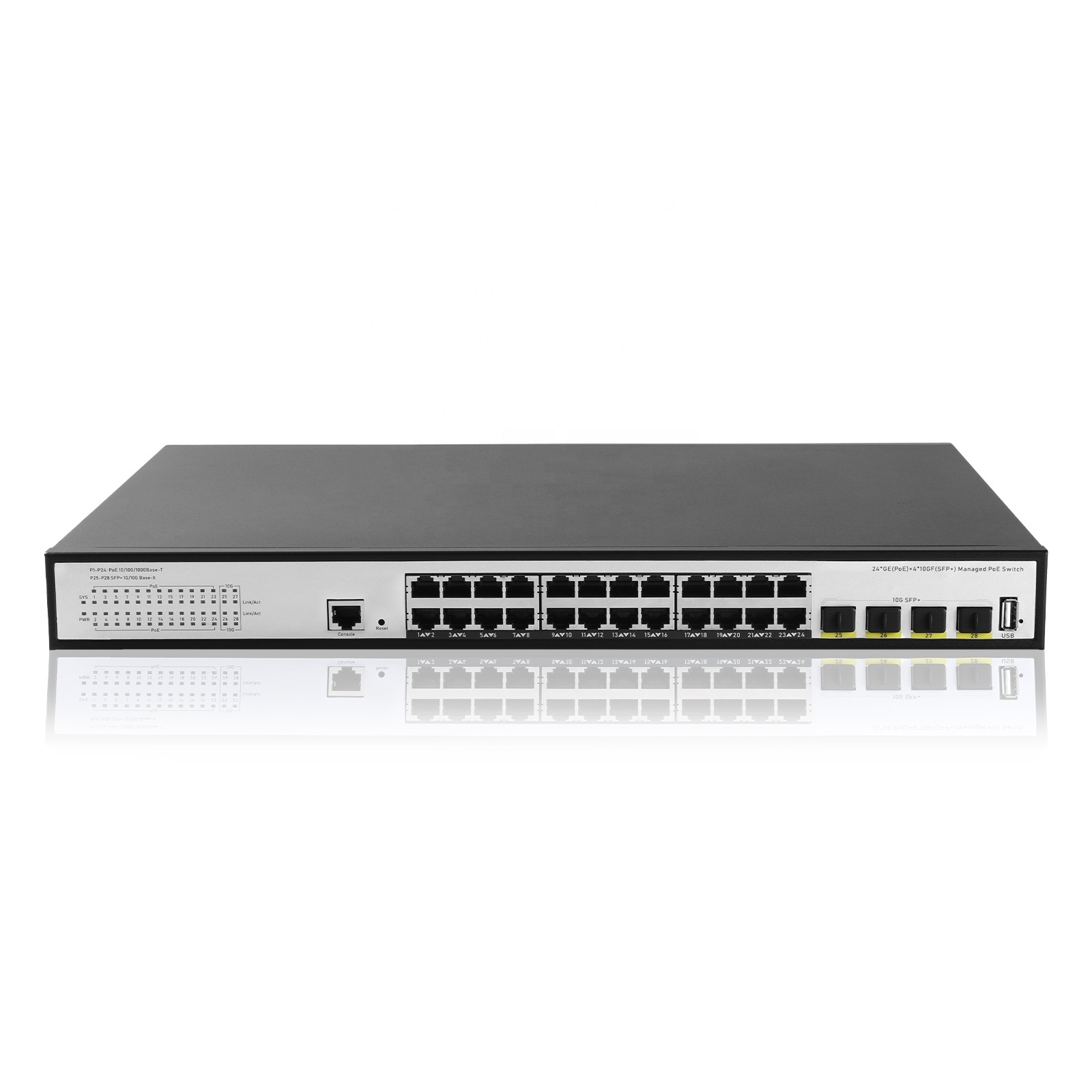 High Quality Wholesale 24 1000Mbps 4 10G Sfp 1 USB L3 Managed QOS VLAN Rack mount Gigabit Metal Core Network Switch