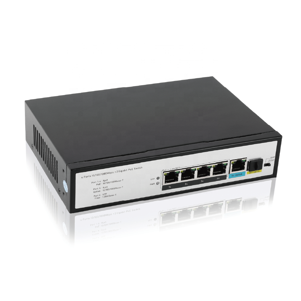 4 Full Gigabit PoE 1 1000Mbps RJ45 Uplink 1 Giga SFP Ethernet Wall Mounted OEM Metal Unmanaged PoE Security Network Switch