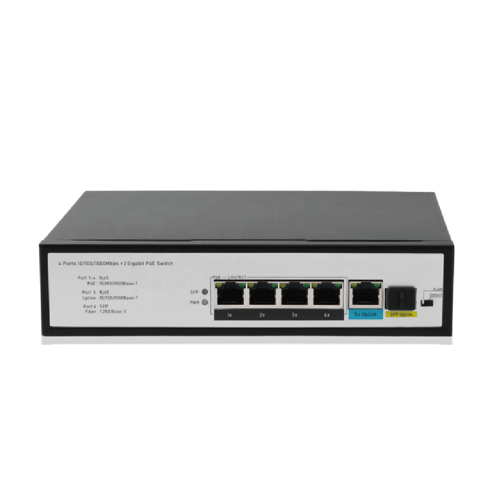 4 Full Gigabit PoE 1 1000Mbps RJ45 Uplink 1 Giga SFP Ethernet Wall Mounted OEM Metal Unmanaged PoE Security Network Switch