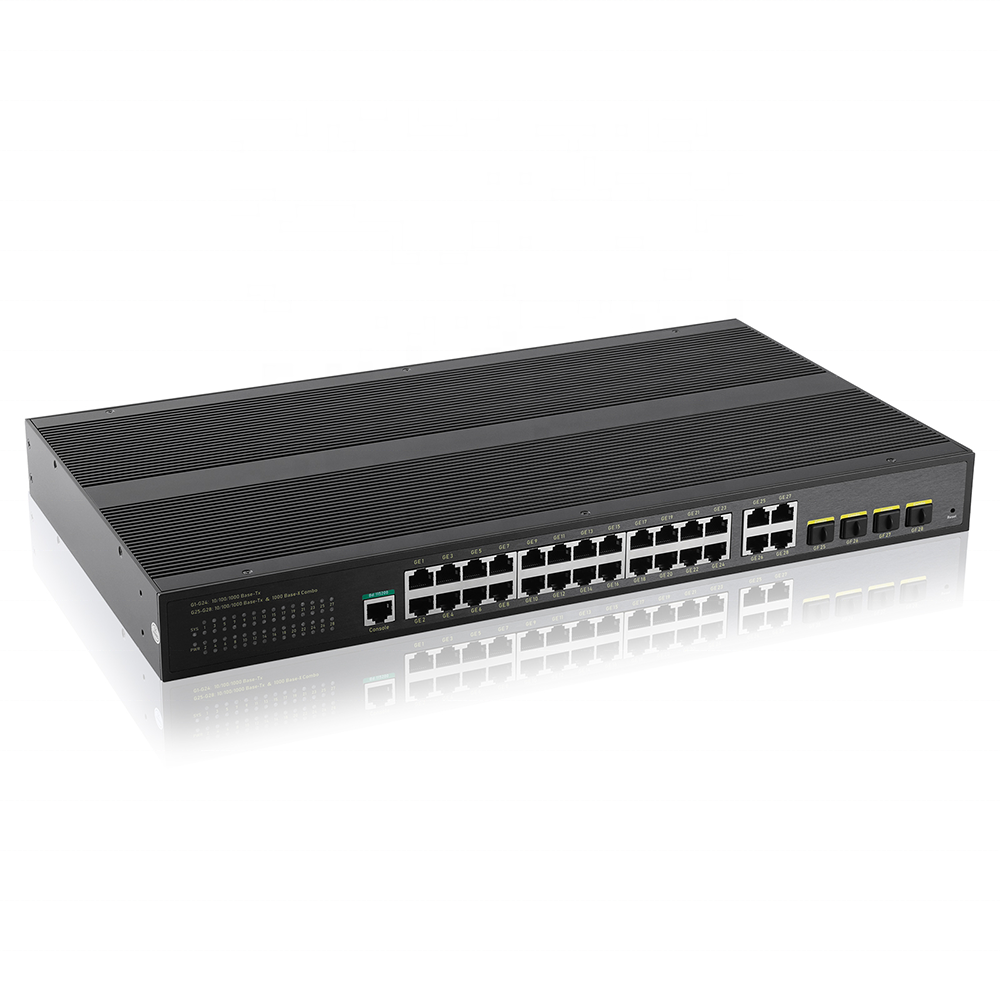 24CH Gigabit 4 SFP 4 RJ45 Uplink L2 Managed Industrial Ethernet Switch 1000Mbps Uplink Rack Mount Industrial Core Network Switch