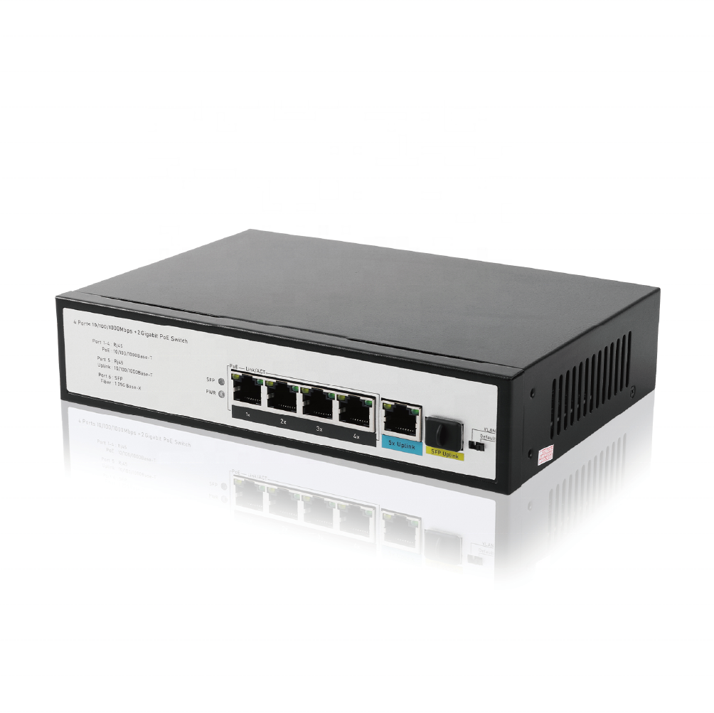 4 Full Gigabit PoE 1 1000Mbps RJ45 Uplink 1 Giga SFP Ethernet Wall Mounted OEM Metal Unmanaged PoE Security Network Switch