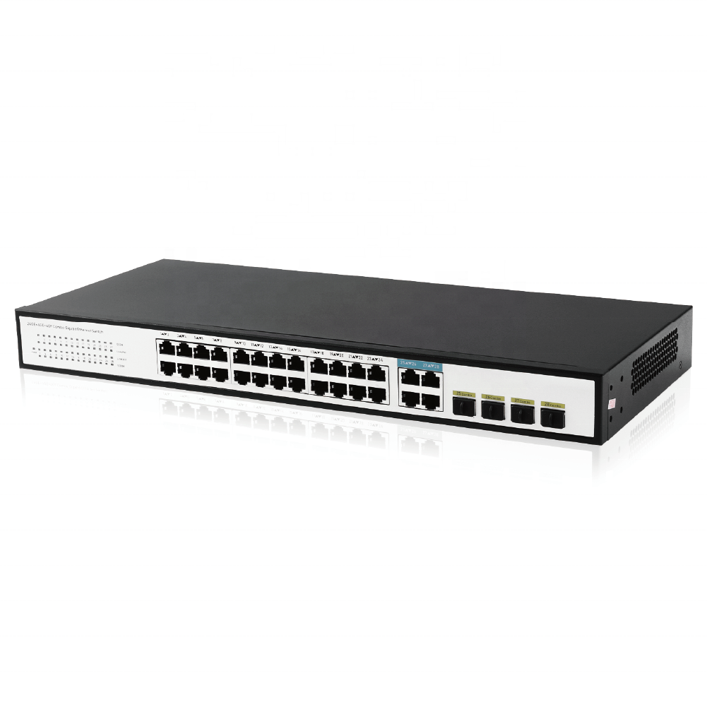 32 Ports Gigabit 1U Rack Mount 24+4+4 Giga Ethernet Switch 4SFP Combo 4 Gigabit 1000Mbps Max 30W Output 24 PoE Network Switch