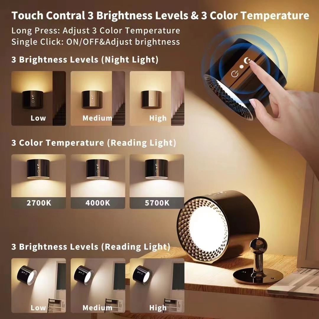 Dimmable Magnetic Sconce Remote Control Touch LED Wall Lamp Light for bedroom