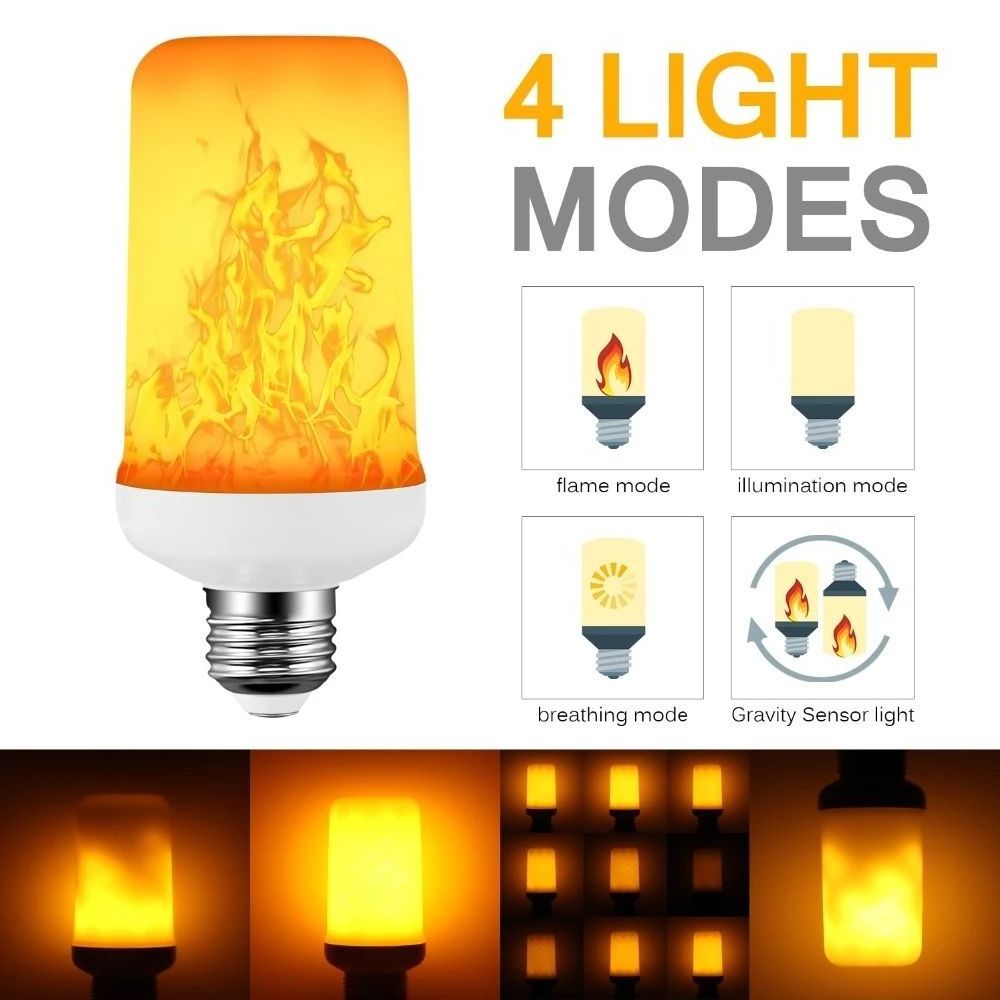 E27 Smart LED Bulbs Simulate Flame Effect Flame Light Bulbs with 4 Modes for Christmas Halloween Holiday Decor Home Garden Porch