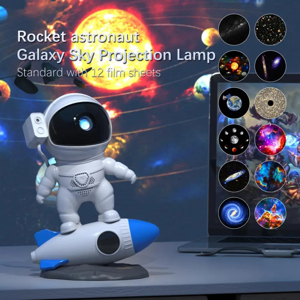 12 in 1 Rocket Astronaut Projector Spaceman Starry Night Light 360 Adjustable Starry sky projector Kids Gift Bedroom Decor