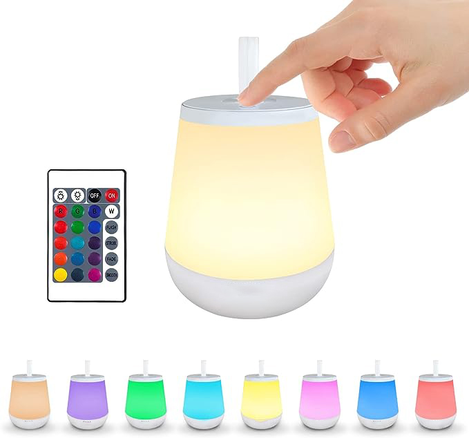 Wireless Portable Light LED RGB Night Light for Kids Sleeping Bedside Reading Table Lamp with Touch Remote Control USB Charging