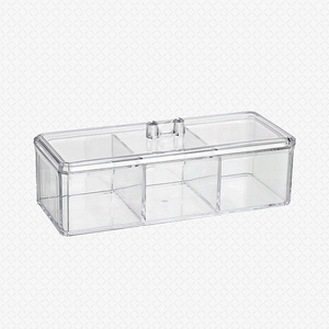 Bathroom Clear Storage Case 3 Grids Arcylic Plastic Dustproof Powder Puff Holder Cotton Pad Holder with Lid