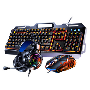 2023 New Mechanical RGB Back light Keyboard Mouse Headset Combination Wired Desktop 104-Button Gaming Combo