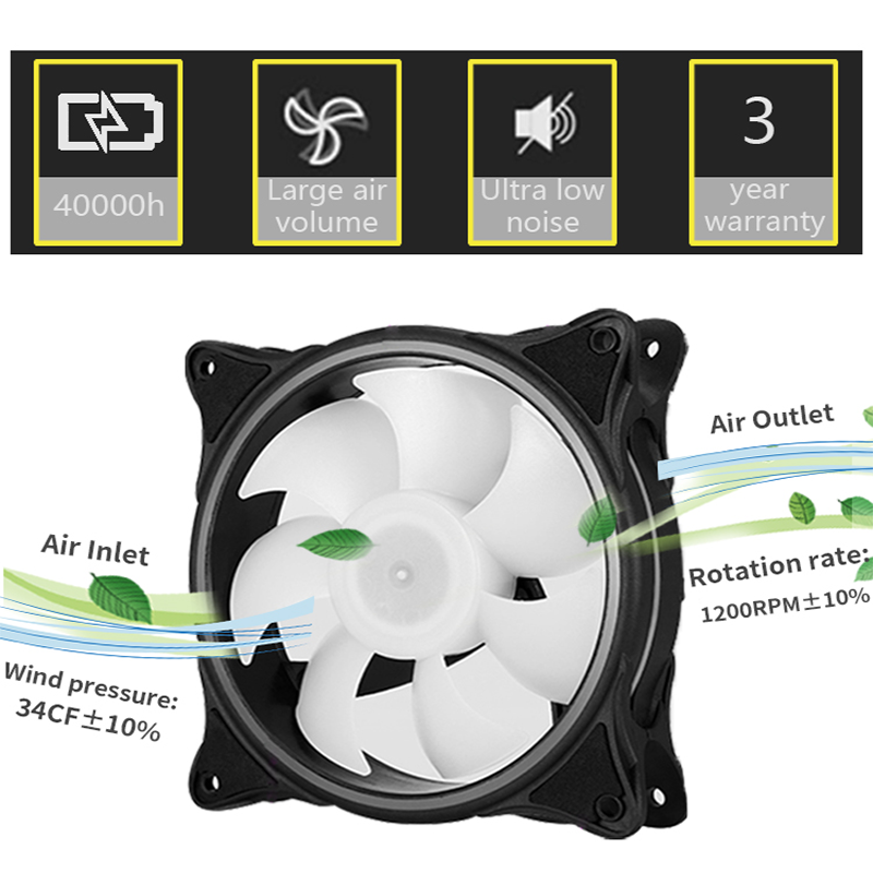 High Performance ARGB Fan Cooler CPU Cooler Plastic PC Cooling Fan RGB Cooling Fan Radiator for Computer Case