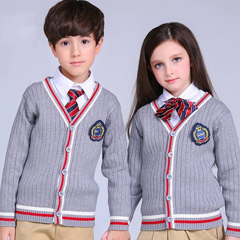 Autumn Kid Knitted Primary School Uniforms Suit Custom Design Embroidered Children Opp Bag Sleeveless School Uniform For Girl