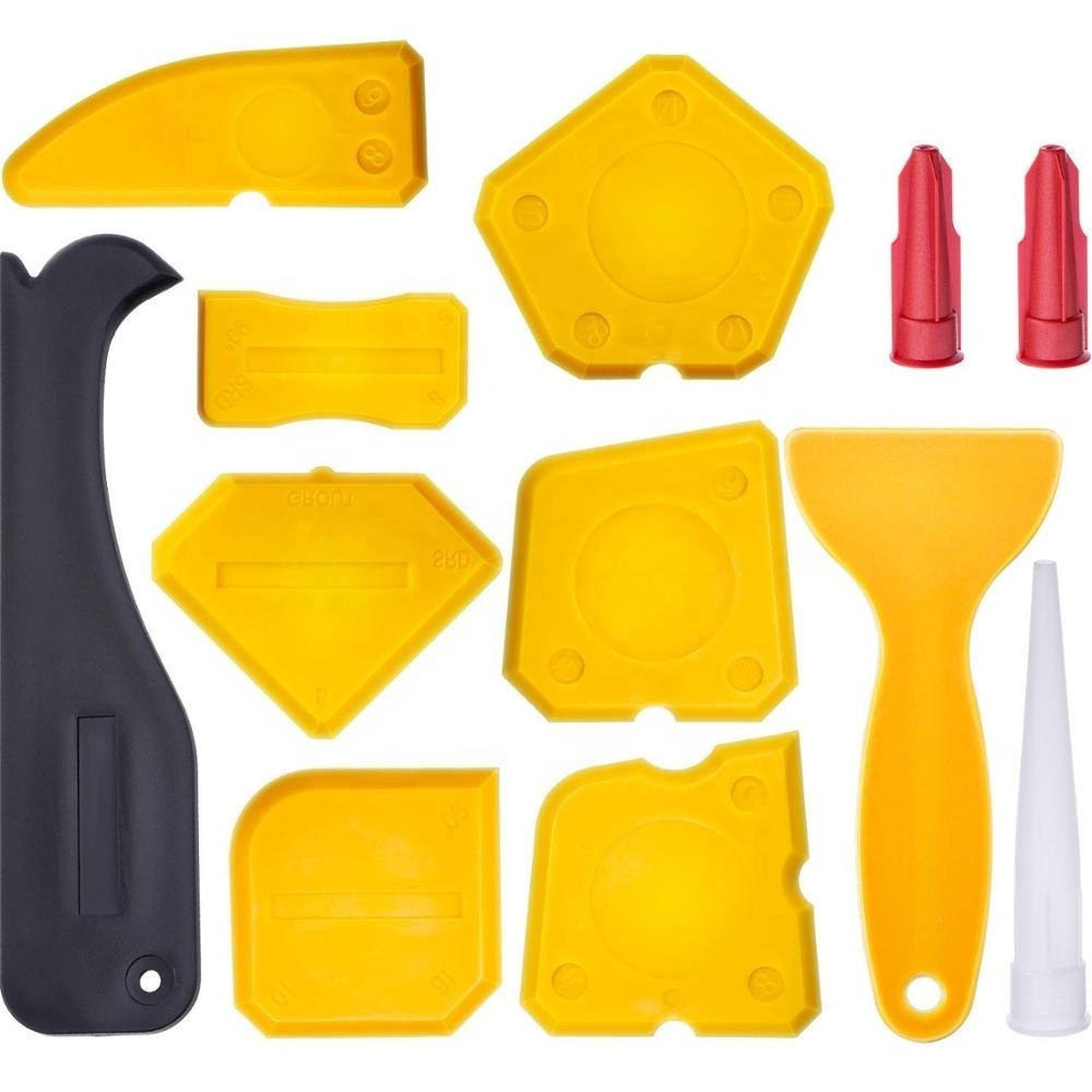 12 red Pieces Caulking Tool Kit Silicone Sealant Finishing Tool Grout Scraper Caulk Remover and Caulk Nozzle