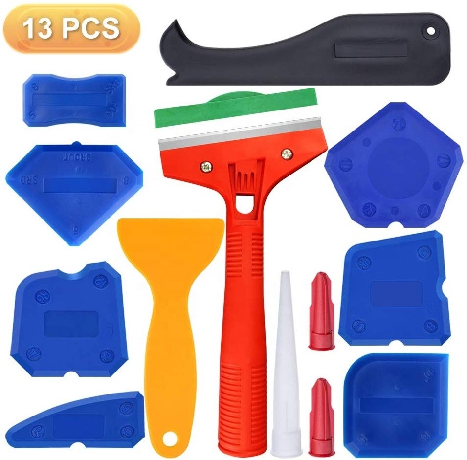 13 Pieces Caulking Tool Kit,Caulking Remove Tools Silicone Sealant Finishing Tool Grout Scraper, Caulk Remover and Caulk Nozzle