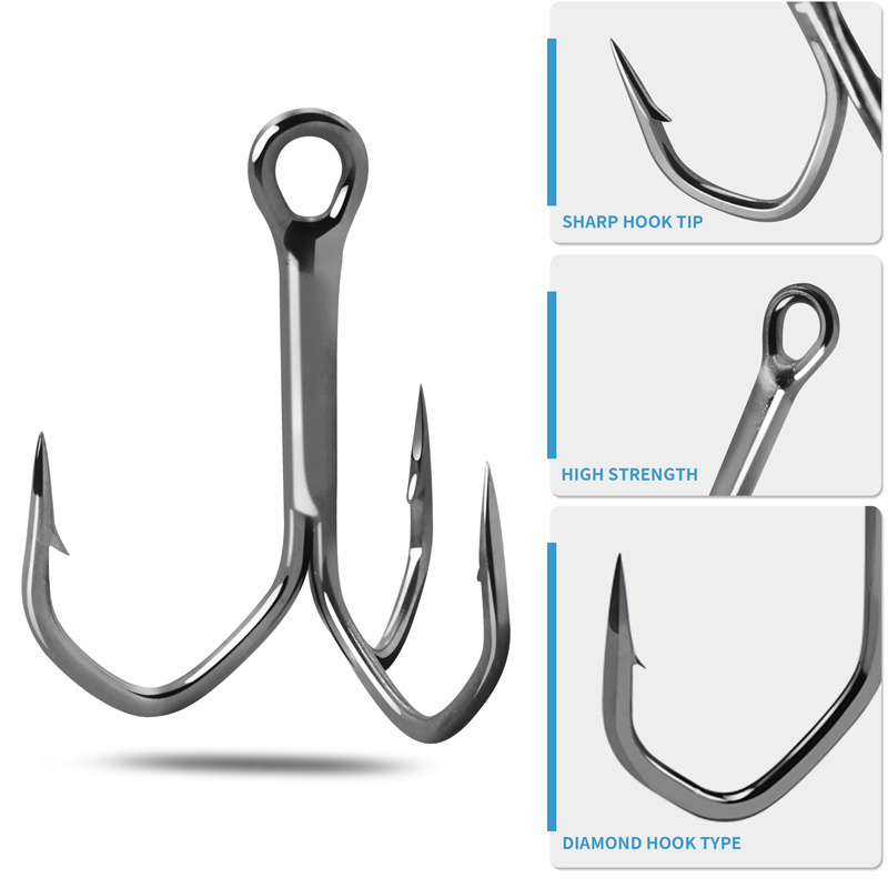 Wholesale Bulk High Carbon Steel Black And Silver Treble Hooks Saltwater Fishing Treble Fish Hook Treble Hooks