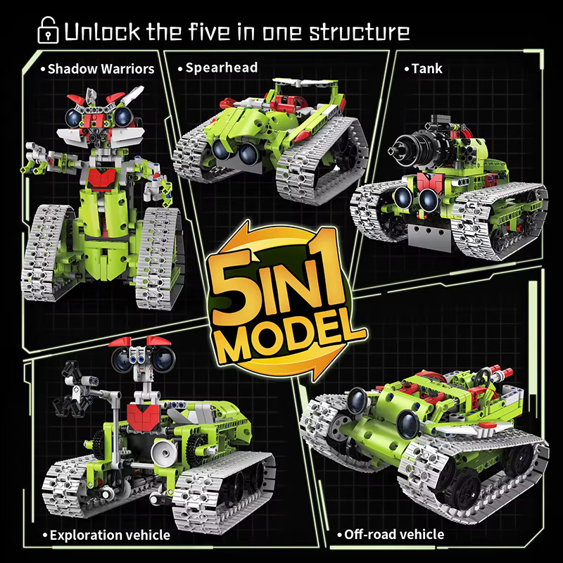 Hot Sale Science Educational Bricks 5 in 1 RC Robot Technique Car Tank Model Building Blocks Set Toys for Children