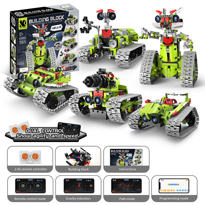 Hot Sale Science Educational Bricks 5 in 1 RC Robot Technique Car Tank Model Building Blocks Set Toys for Children