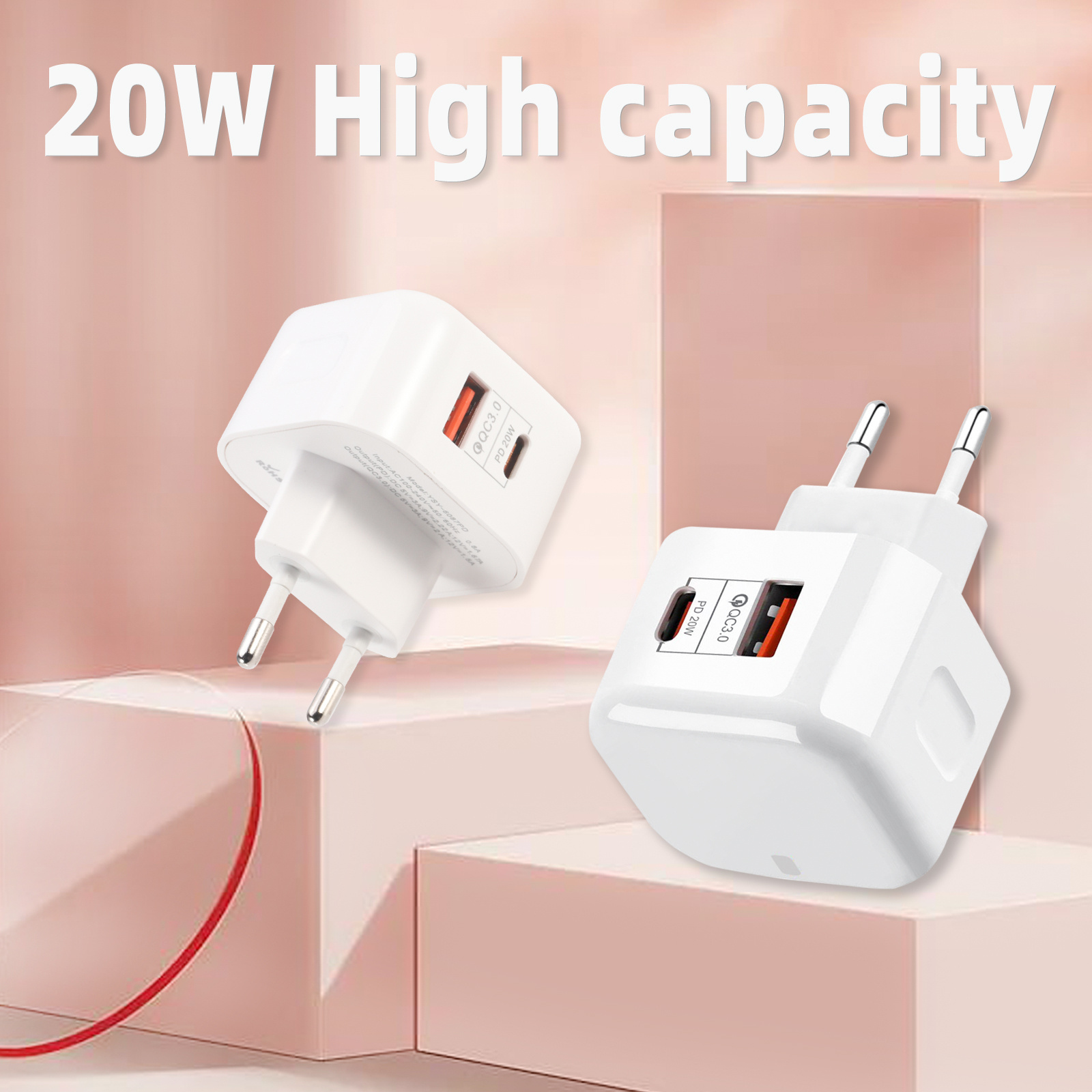 20w Usb C Wall Charger 2 Port Type C Charger With Qc3.0 Dual Usb Pd Fast Phone Charger