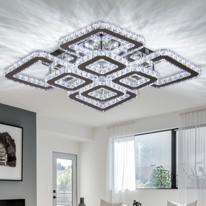 Square Modern Crystal Chandelier  LED Flush Mount Crystal Ceiling Light for Living Room Bedrooms Dining Room