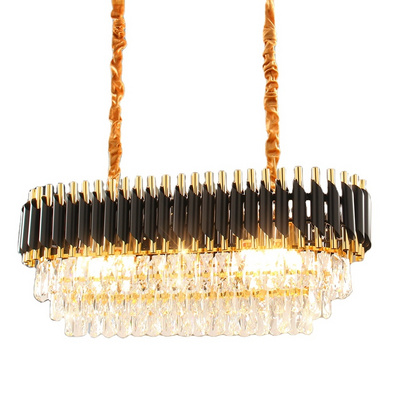 Black&Gold Crystal Chandeliers 32'' Gold Flush Mount Ceiling Light Oval Crystal Ceiling Pendant Light for Dining Room Bedroom