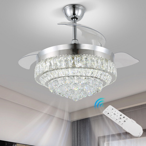 42" Modern Fandeliers Ceiling Fans with Lights Dimmable Crystal Invisible Chandelier Ceiling Fan With 3 LED Color Change Lights