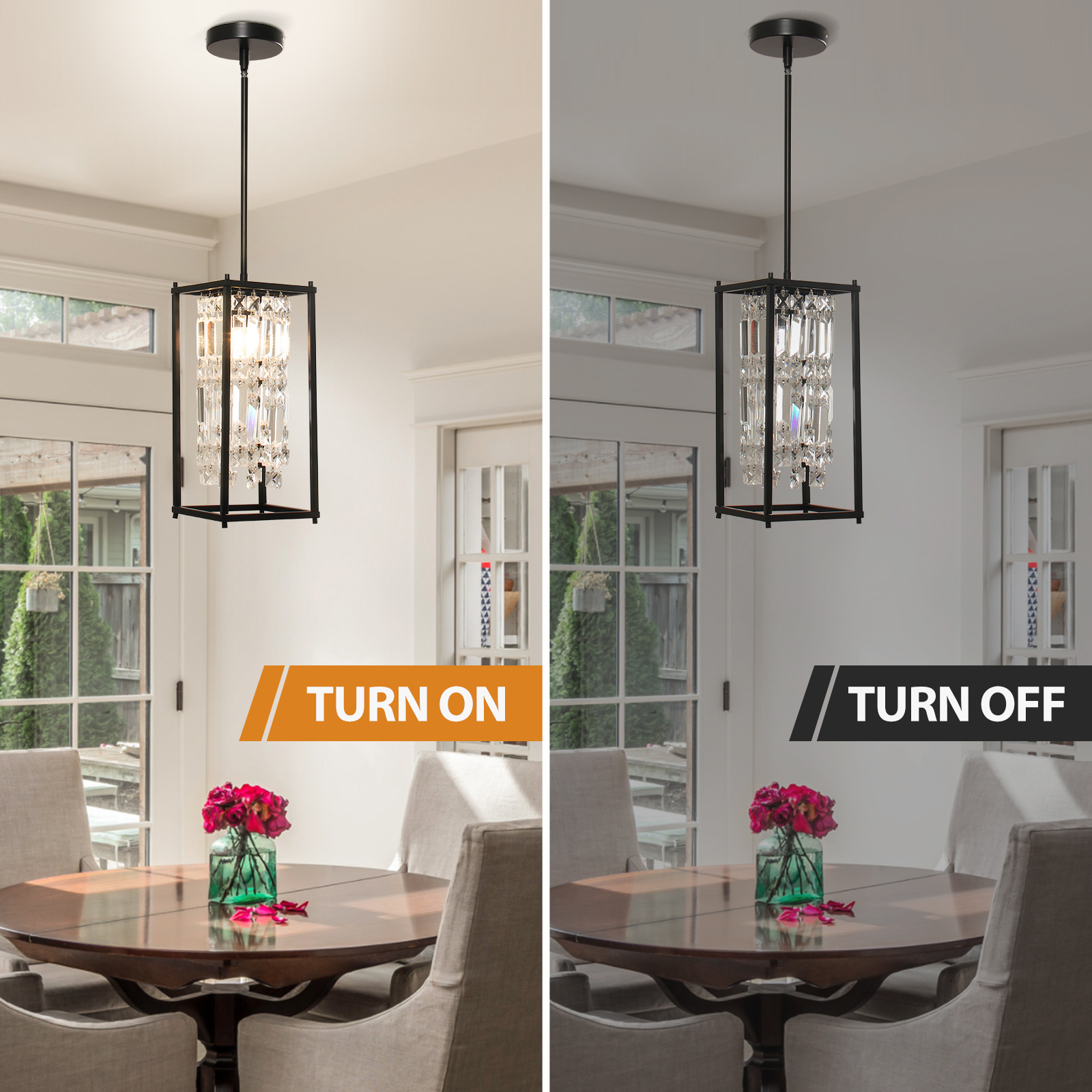 Modern Farmhouse Chandelier Crystal Pendant Light Kitchen Island Light Fixtures Black Chandelier Dining Room Light Fixture