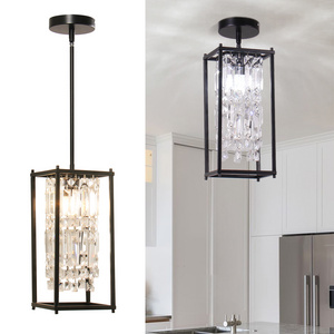 Modern Farmhouse Chandelier Crystal Pendant Light Kitchen Island Light Fixtures Black Chandelier Dining Room Light Fixture