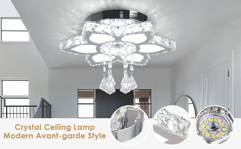 Eleagent Stainless Steel Ceiling Lamp Crystal Chandeliers Modern LED Ceiling Lighting Flower Pendant Light Fixtures