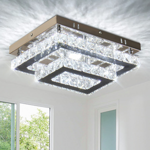 Living Room Ceiling Lamp Modern Rectangular LED Crystal Ceiling Light  Double Layer Flush Mount Chandelier Light Fixtures