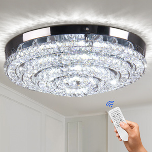 17.7" Large LED Chandeliers for Entryway Bedroom Living Room Kitchen Crystal Chandelier Modern Flush Mount Ceiling Light Fixture