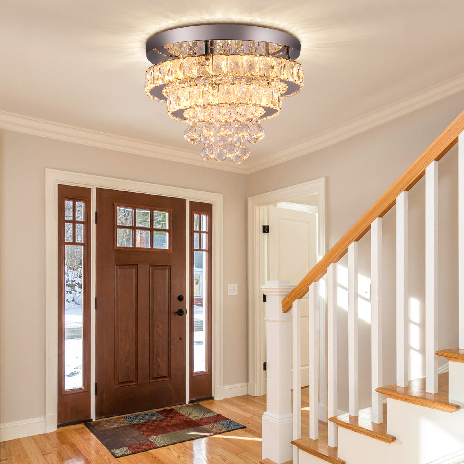 Modern Dimmable Flush Mount Light Fixtures for Bedroom Living Room Hallway Crystal Chandelier Ceiling Lighting Fixtures