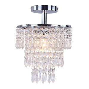 Small Crystal Chandelier Gold&Chrome Crystal Flush Mount Ceiling Light Crystal Pendant Light for Entrance Foyer Bedroom