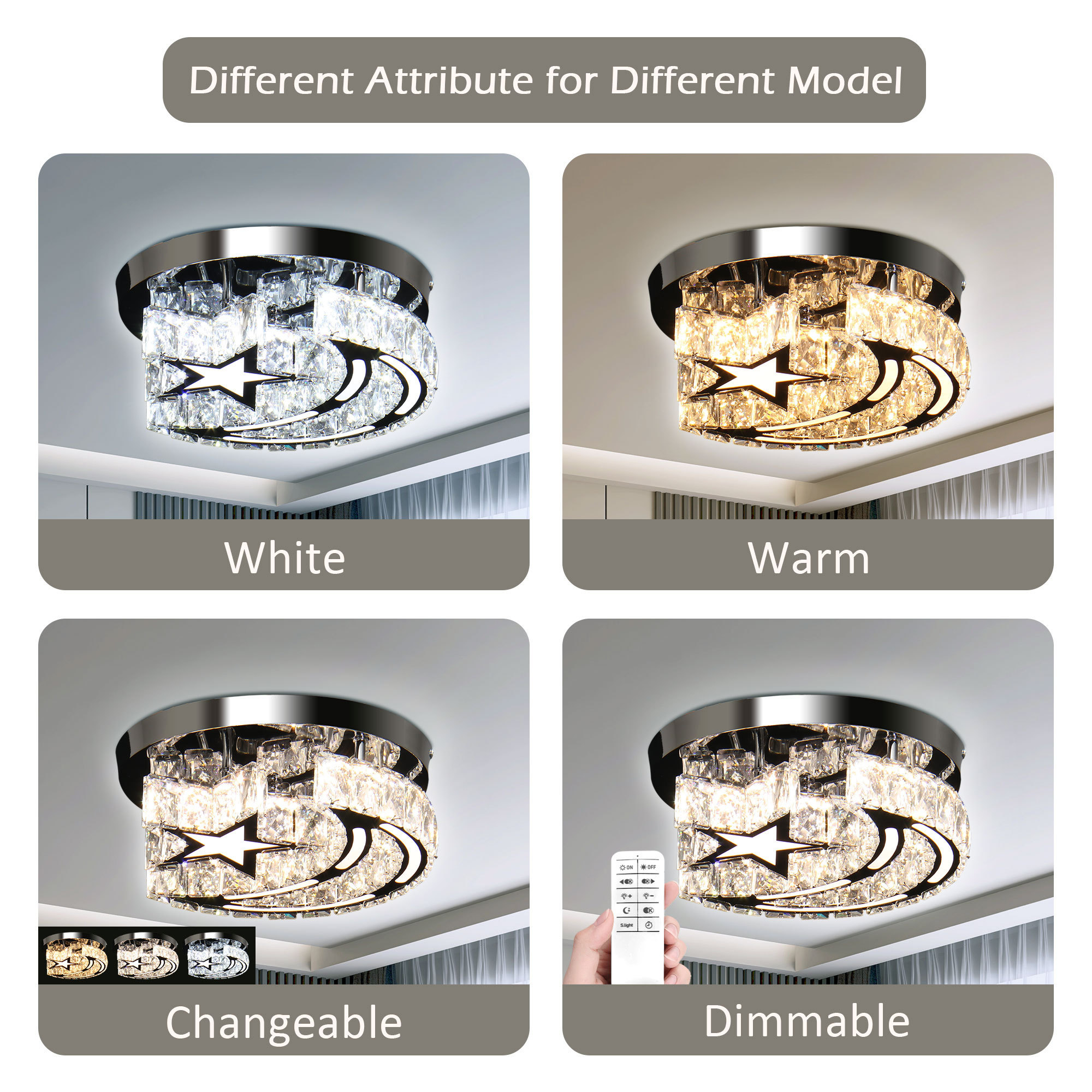 Crystal Ceiling Light Modern Crystal Chandelier Star Moon LED Flush Mount Ceiling Lights Fixture for Hallway Entryway