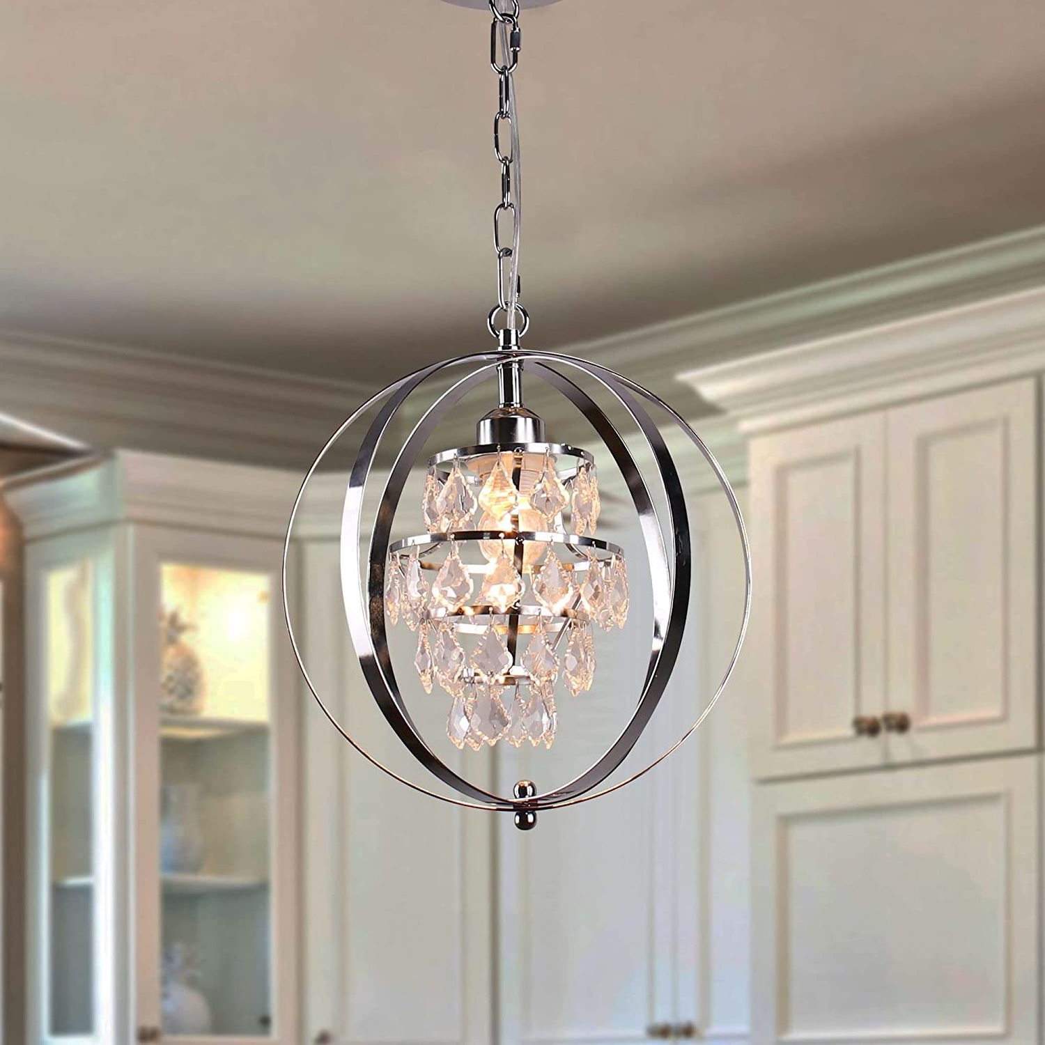 Orb Farmhouse Chandelier Crystal Pendant Light Fixtures Industrial Adjustable Hanging Lights Fixture for Kitchen (E26