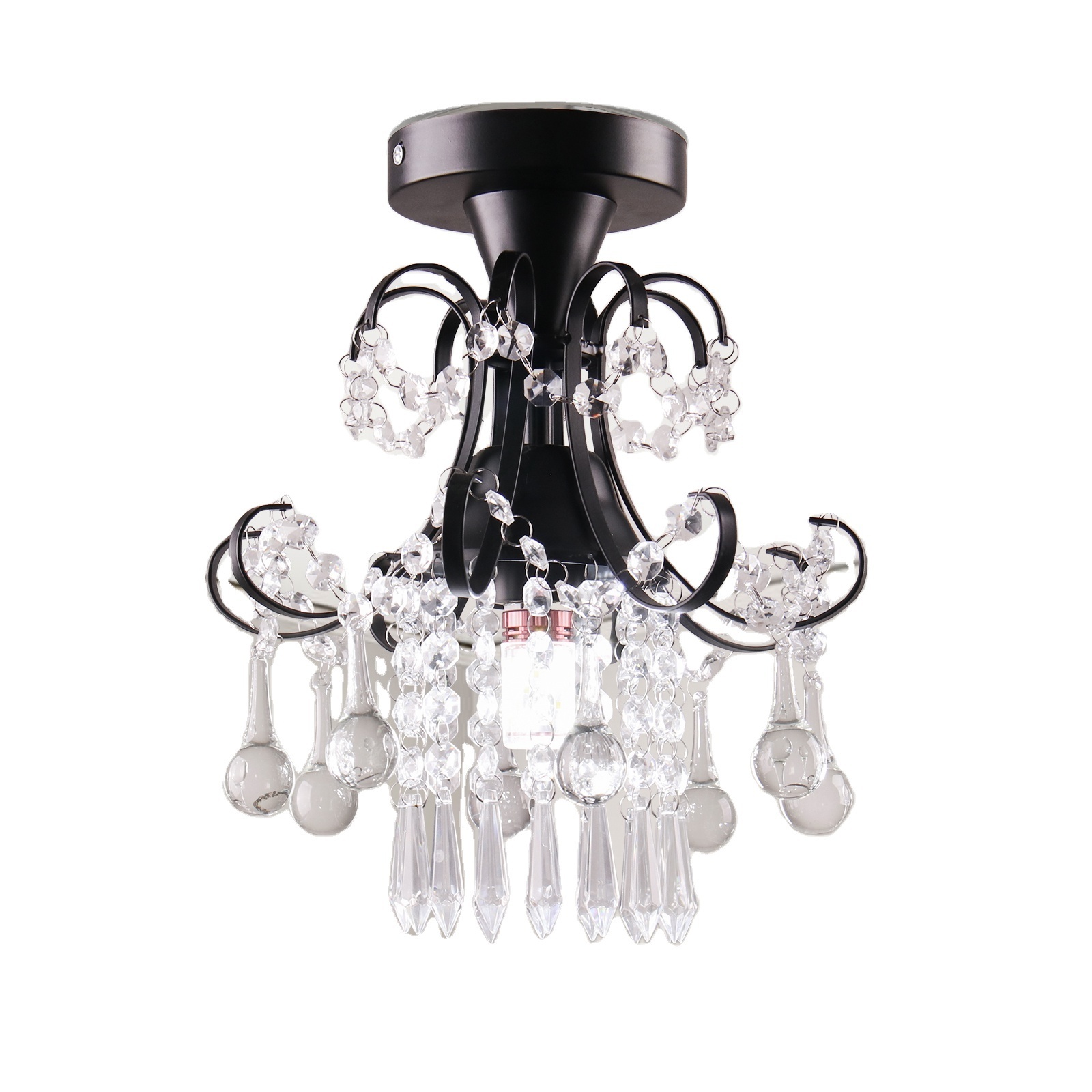 Crystal Chandelier Modern Flower Semi Flush Mount Ceiling Light Fixtures for Bedroom Living Room Kitchen Hallway, E26