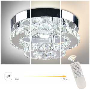 Contemporary Two-Layer LED Crystal Chandelier Modern Round Ceiling Light  for Hallway Foyer Kitchen Stair Closet