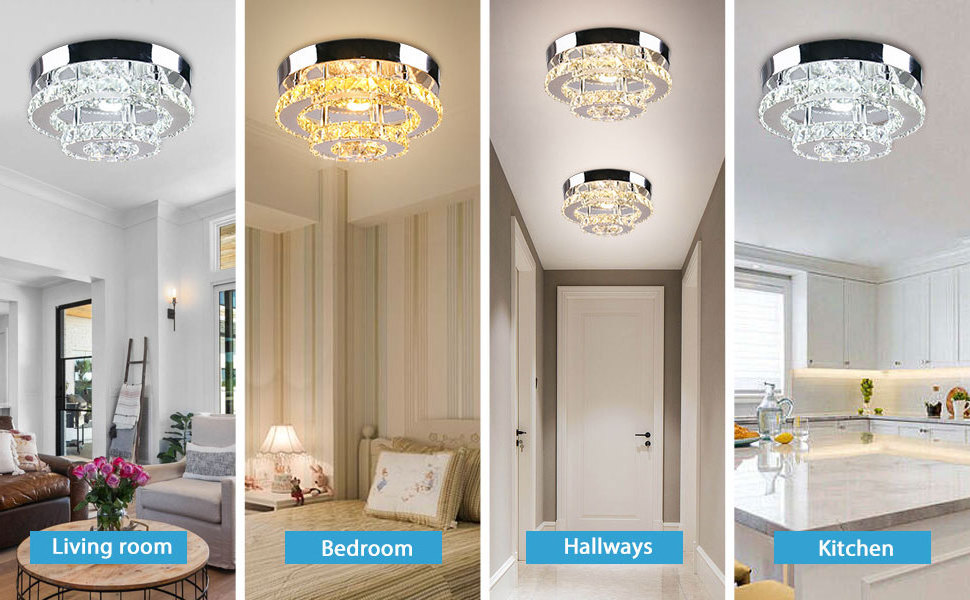 Contemporary Two-Layer LED Crystal Chandelier Modern Round Ceiling Light  for Hallway Foyer Kitchen Stair Closet