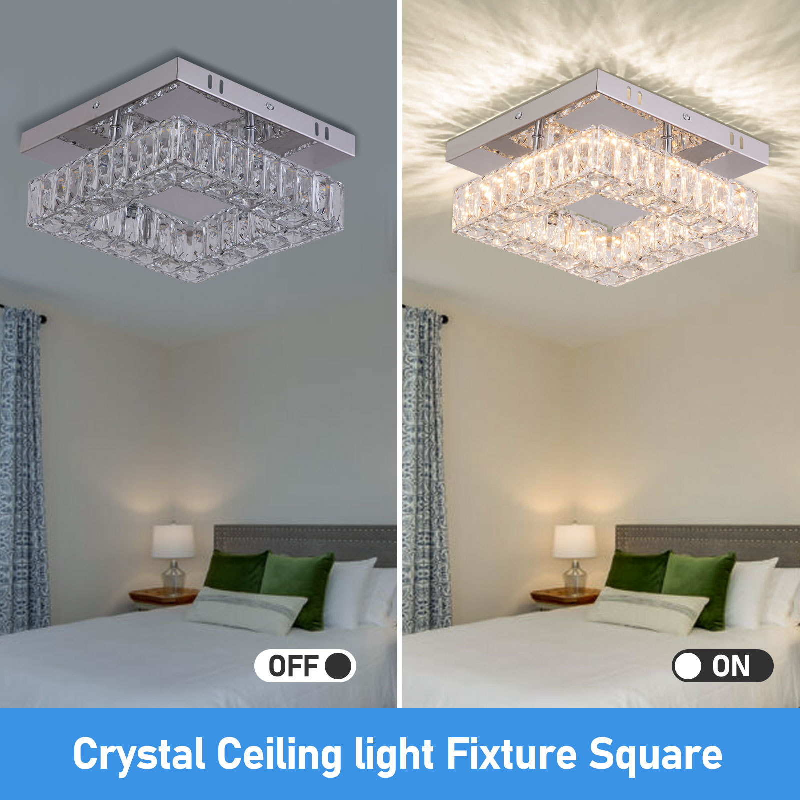 9.8 Inch Small Room Chandelier Ceiling Light for Kitchen Hallway Foyer Closet Square Crystal Flush Mount Ceiling Light Fixture