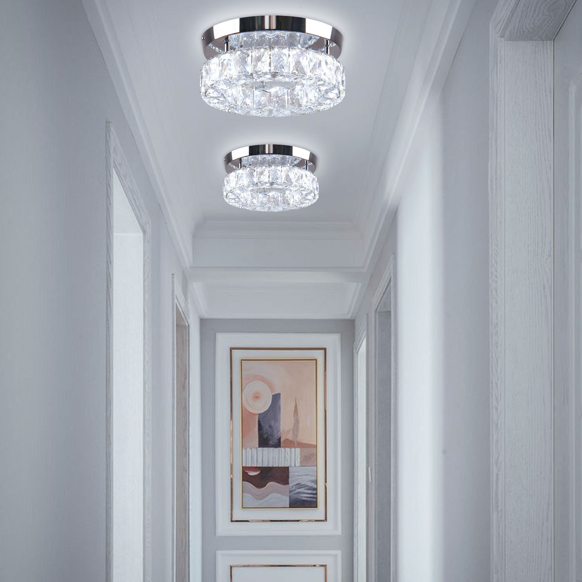 Modern Style Small Room Hallway Foyer Mini LED Chandelier Small Crystal Ceiling Light Flush Mount Chandelier Light Fixture