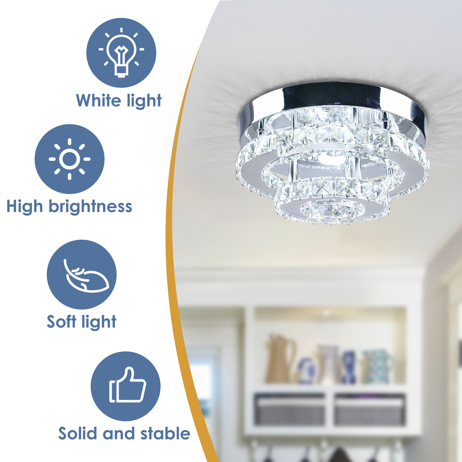 Mini Modern Round LED Crystal Ceiling Light 2-tiers Flush Mount Chandelier Light Fixtures for Living Room Bedrooms Dining Room