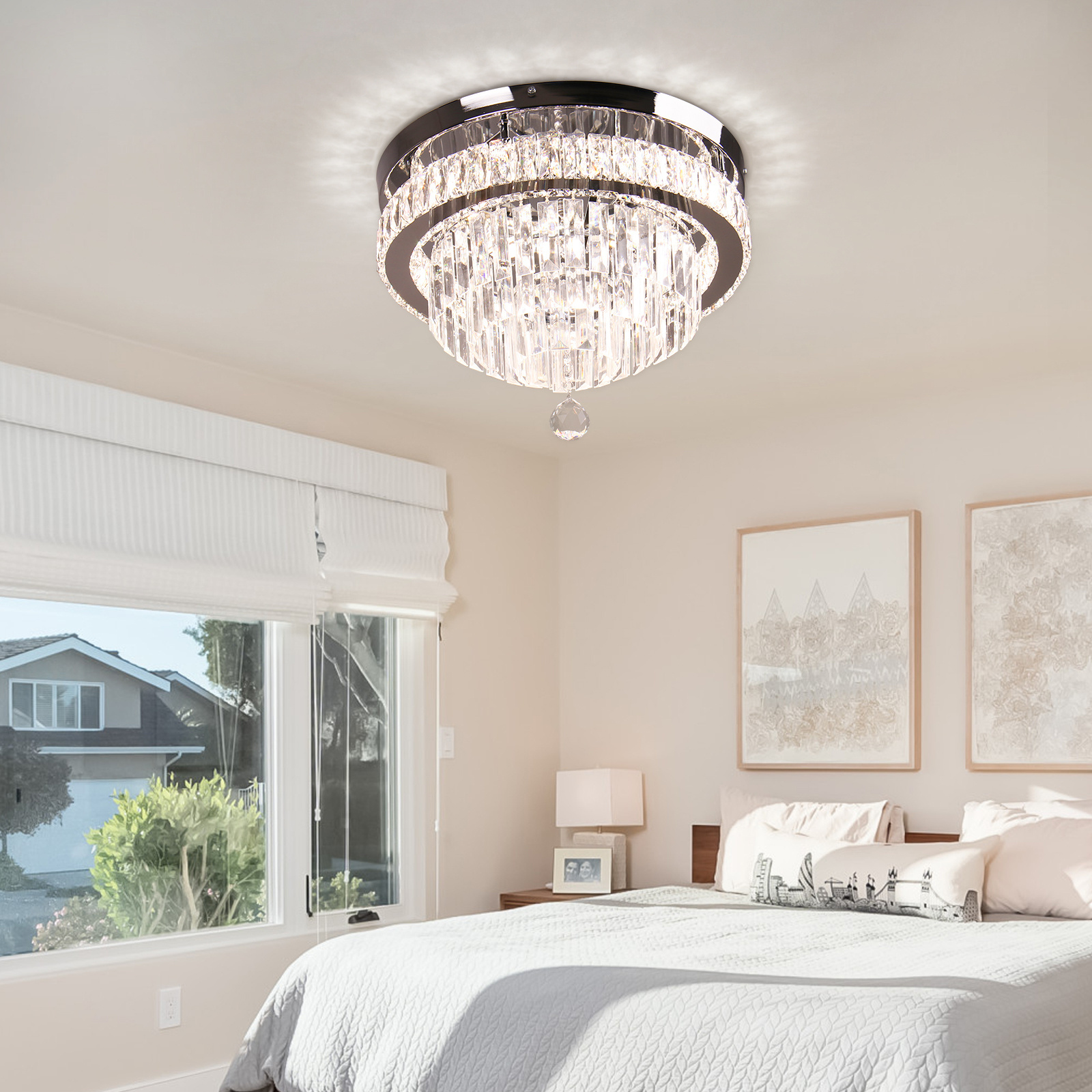 Bedroom Living Room Dining Room Chandelier Crystal Ceiling Light Flush Mount 15.7