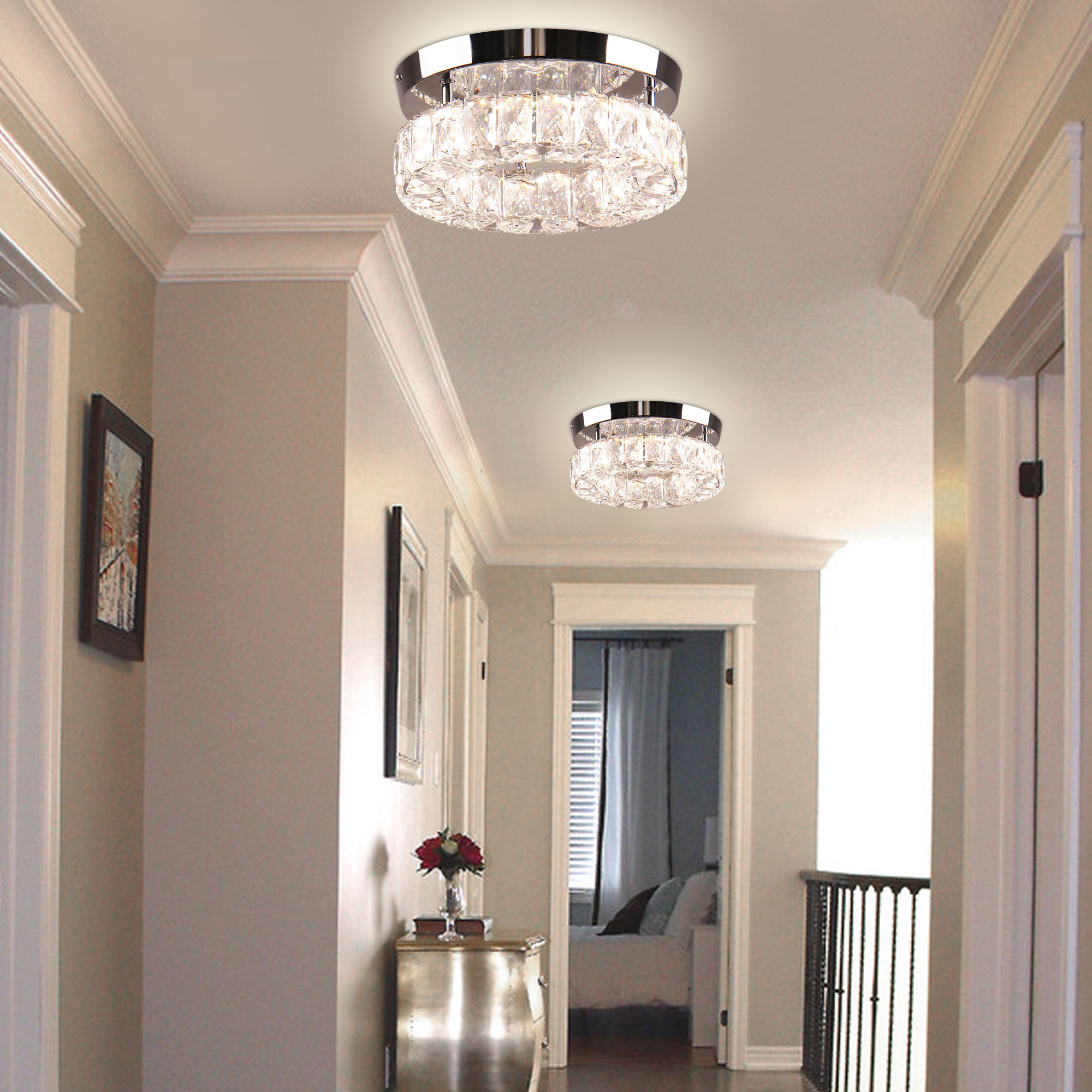 For Hallway Kitchen Foyer Small Room Small Chandelier Light LED Crystal Flush Mount Ceiling Light